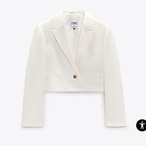 ZARA, Linen Blend Crop Blazer, White, Small — NEVER WORN